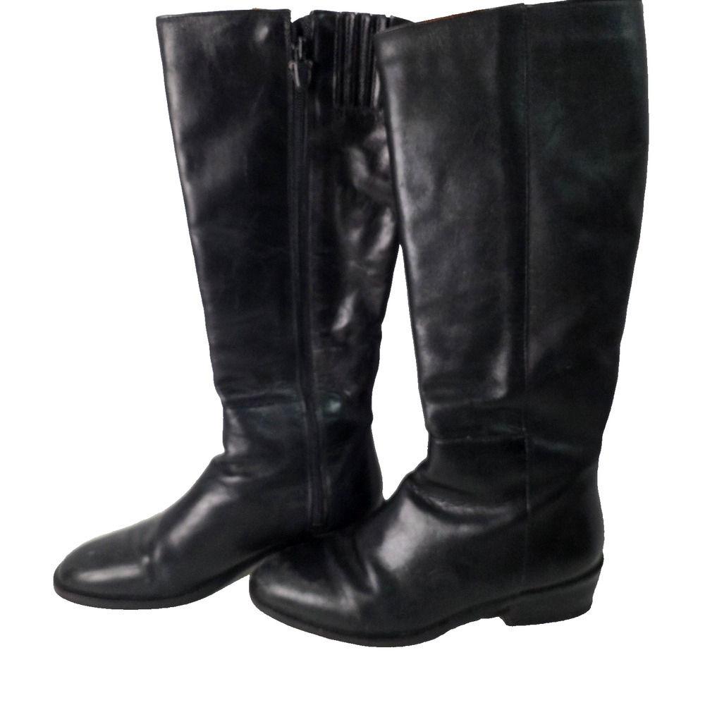 Precis Women's Black Leather Knee High Boots Size 6.5 W Wide Zip Stretch Tall